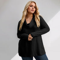 Knit High-neck Scarf Solid Color Long Sleeve T-shirt