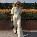 Simple Puff-sleeve Shirt And Casual Pants Set