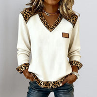 New AutumnWinter European And American Style Denim Patchwork Turn-Down Collar Loose Ribbed Sweater