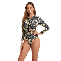 Fashion Digital Printing Long Sleeve Zipper One-piece Swimsuit For Women
