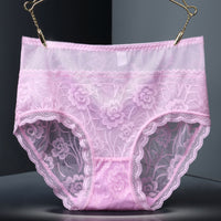 High Waist Hollow-out Lace Sexy Ladies Panties Breathable Traceless Sheath Cotton Stall