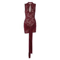 Lace-Panelled, Ribbon-Trimmed Bodycon Sheath Dress