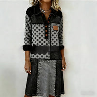 Womens Crew-Neck Pocketed Fashionable Elegant Contrast-Piece Joint Dress