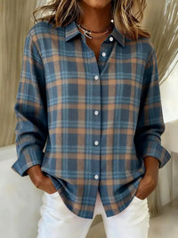 Womens Unique Plaid-Print Trendy Long-Sleeve Shirt