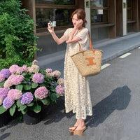 Bohemian Retro Crochet Hollow-Out Jacquard Knitted Dress Womens Summer New Loose Layering Cover-Up