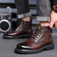 Vintage Fleece-lined Leather Boots Outdoor Keep Warm Men's