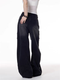 American Retro Hot Girl Style Multi-pocket Deconstructive Design Jeans