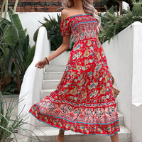 Ethnic-style Womens Off-shoulder Printed Dress