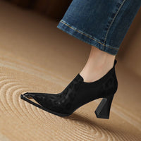 British Leopard Print Metal Head High Heels Women's Thick Heels New Spring And Autumn Season