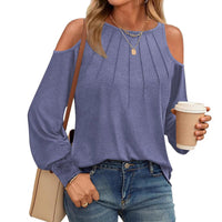 Long Sleeved Round Neck T-shirt Casual Solid Color Top