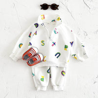 White Letter Printing Zipped Stand Collar Thickened Baby Long Sleeve Suit