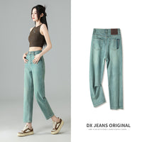 Women's Mint Green Cropped Embroidered Jeans Straight