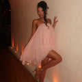 Womens Holiday Halterneck Lace-Up Backless Short Dress