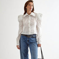 Womens Elegant White Long-sleeve Workwear Top