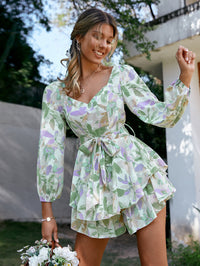 New Loose Long Sleeve Printed Puff Sleeve Jumpsuit
