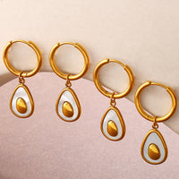 Personalized Light Luxury Stainless Steel Avocado Pendant Earrings, 18K Gold Plated High-End Elegant Ear Jewelry