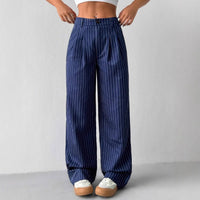 Blue Striped Loose-fit Wide-leg Casual Pants