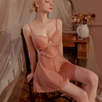 Strap Lace Nightdress Steel Ring Gathered Mesh