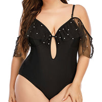 Women's Bikini Suspenders Deep V  Back Tulle Ruffled Swimsuit