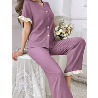 New European And American-style V-neck Short-sleeve Pants Loungewear Two-piece Set