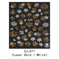 3D Adhesive Nail Sticker Laser Golden Maple Leaf Letter Fan