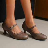 Rock Carved Hollow High Heel Women's Shoes Retro British Style Buckle