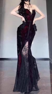 French-style Dark Slimming Lace Patchwork Dress Womens Two-piece Set Sexy Chic Tassel Shawl Long Skirt