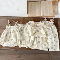 Girls' Summer Cotton Floral Sling Romper Romper