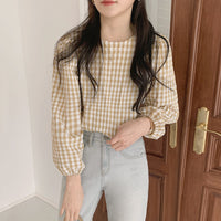 Plaid Women's Long-sleeve Top Early Autumn Arrival Crew Neck