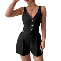 Elegant Slimming Commuter Vest And Shorts Solid Color Two-Piece Set