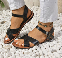 Women's Cross Lace Toe Retro Flat Sandals With Exposed Toes