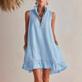 New Stylish Casual Loose Half-Zip Sleeveless Dress With Ruffle Hem