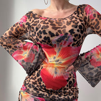 Mesh Long-sleeve Flared-sleeve Short Skirt