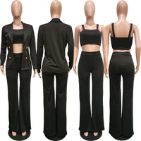 Suit Jacket Vest Wide Leg Pants Three Piece Set