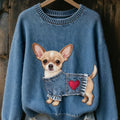 Womens 3D Digital Print Crew-Neck Sweater