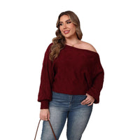 Plus Size Women's Sexy Off-shoulder Batwing Sleeve Loose Pullover