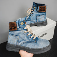 Plus Size Men's Mid-top Denim Casual All-matching Work Clothes Martin Boots