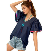 Fashionable V-neck Short-sleeve Shirt Top For Women
