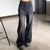 Washed Jeans Plus Size High Waist Loose Straight Wide Leg Pants