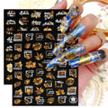 3D Adhesive Nail Sticker Laser Golden Maple Leaf Letter Fan
