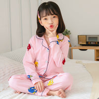 Cute Cartoon Boys And Girls Lapel Pajamas Set