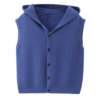 Hooded Cardigan Men's Waistcoat Pure Wool Sleeveless Knitted