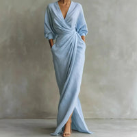 Womens V-neck Waist-cinching Dress