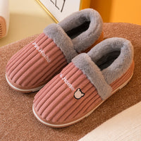 Corduroy Striped Faux Rabbit-Fur Slippers For Couples