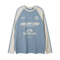 American Vintage Color-block Raglan Sleeves Letters Printed Loose Top