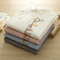 Retro Chinese-style Embroidered Cotton Shirt