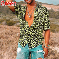 Men's Fashion Leopard Print Short Sleeve Shirt Casual Top