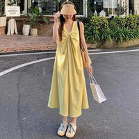 Sleeveless V-neck Loose-fitting Vacation Outfit Dress