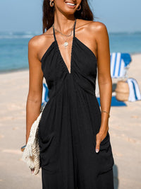 Back Lace-up Wide Leg Beam Foot Length Jumpsuit