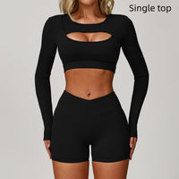 Nude Feel Tight Yoga Long Sleeve Sports Hollow T-shirt